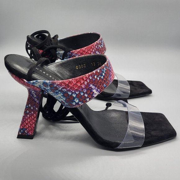 Marcell von Berlin Python Embossed Plexi Strap Lace-Up Sandals - Picture 1 of 17